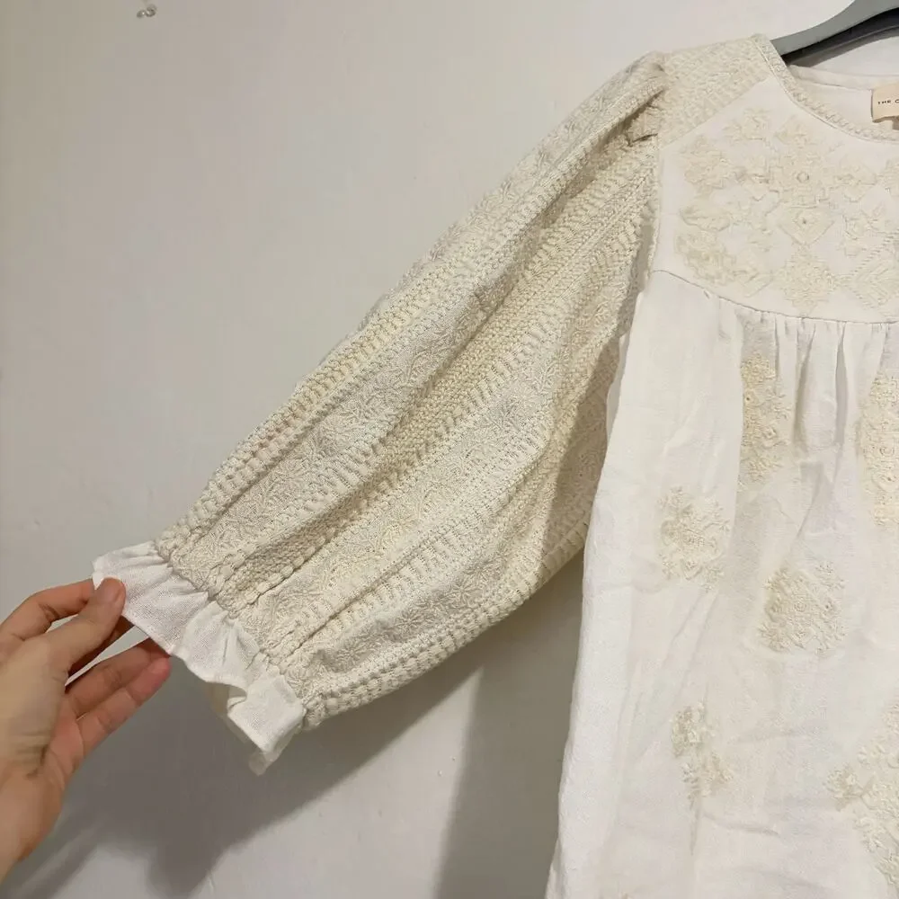 THE COAST BRAND Leela 100% Cotton Embroidered Peasant Blouse Top Size S